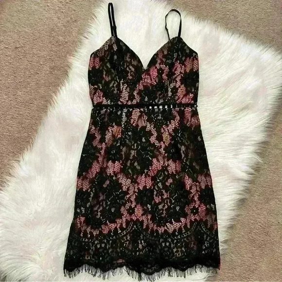 Tobi Nude & Black Lace Minidress Small - Picture 1 of 11